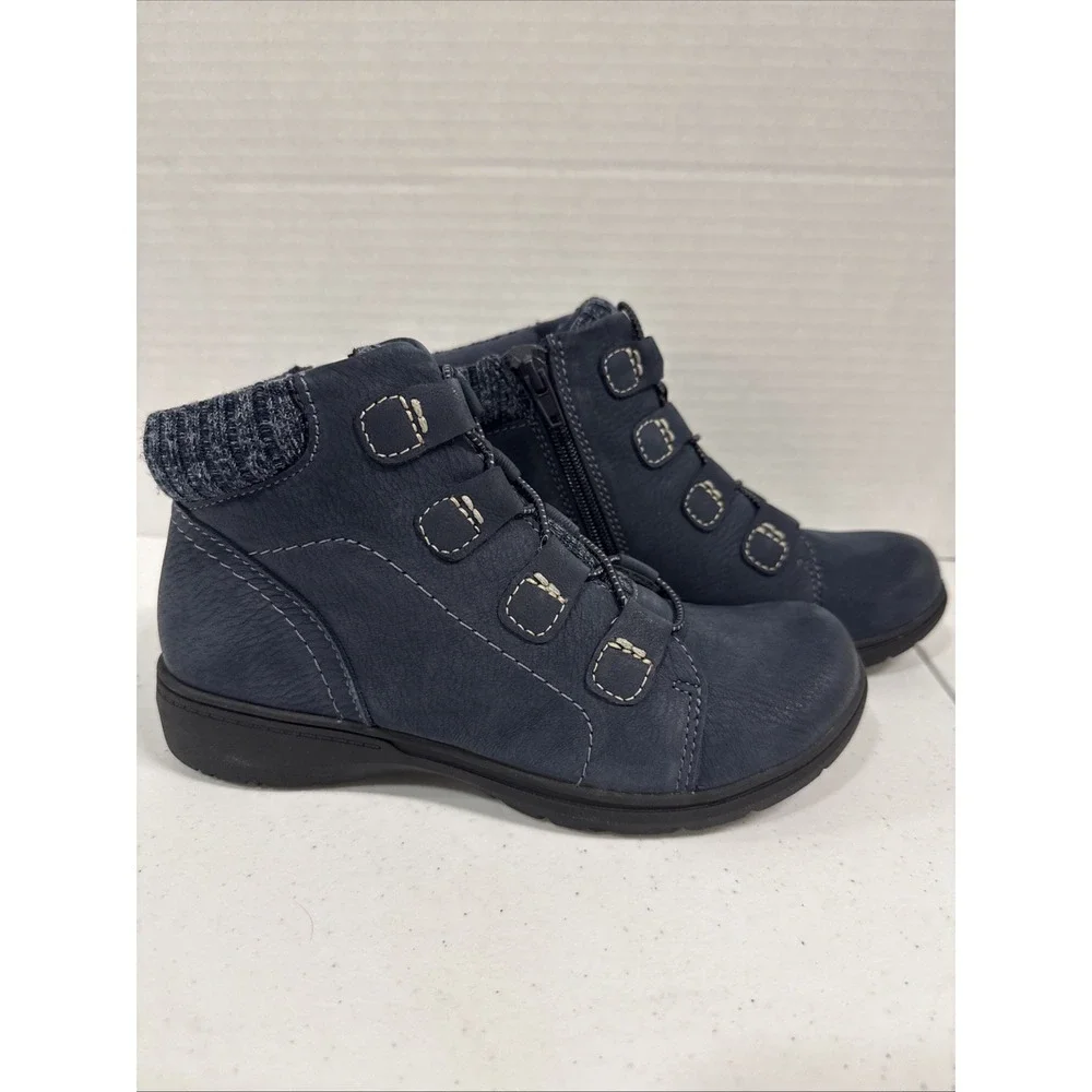 Clarks Carleigh Jade Womens Navy Leather Zip Up Ankle Boots Booties Sz 6.5